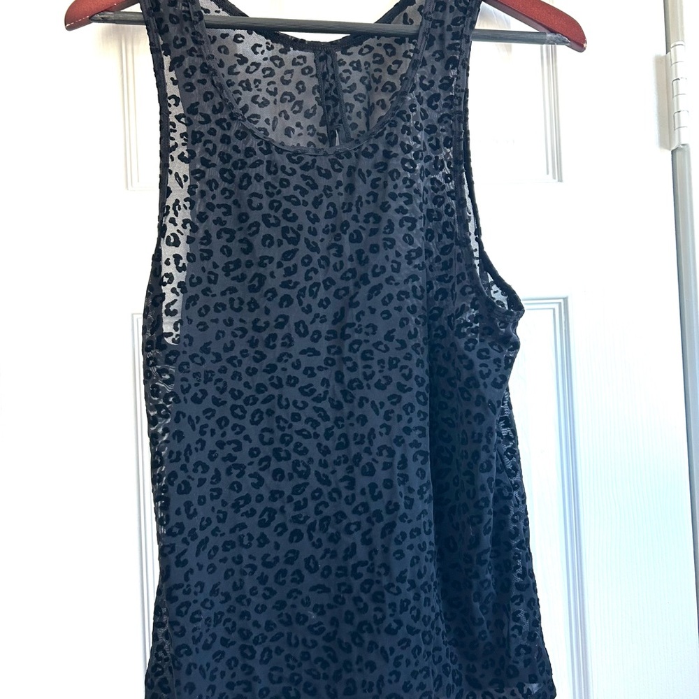 Zyia Active Sheer Black Leopard Tank Top With Cute Slit in Back Size Medium